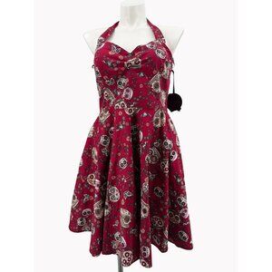 Hell Bunny Vixen 2XL Red Sugar Skull Halter Retro Pinup Dress New
